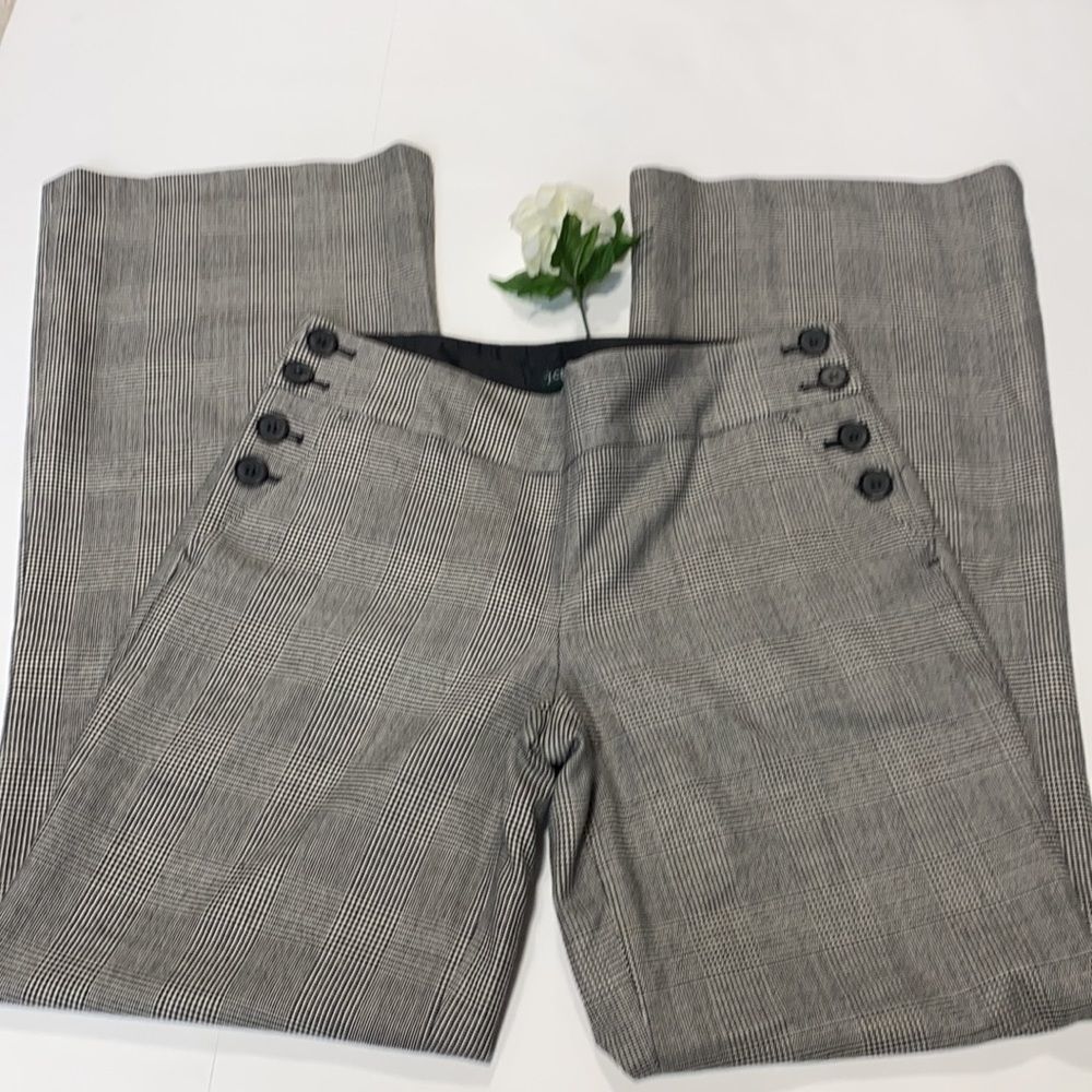 J.Crew Favorite Fit Wool Blend Herringbone Plaid Wide Leg Pants Black White 6